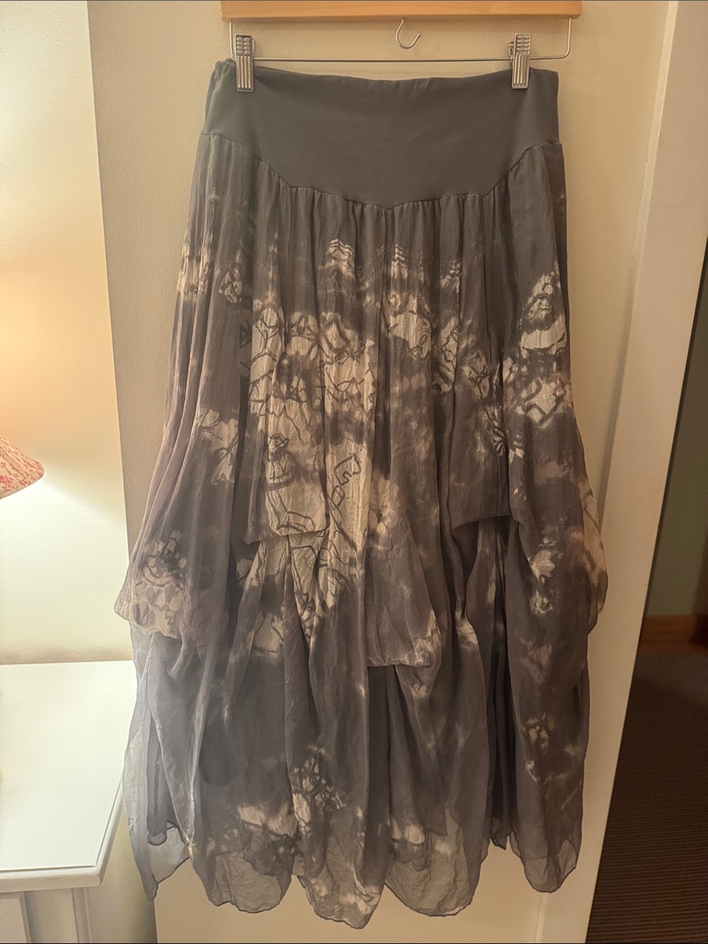 Women's Gray Tie-Dye Layered Maxi Skirt